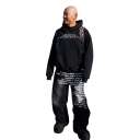 Herrjeans i enfärgad med tryck, med fickor, låg midja, lös, bekväm passform för vardagsbruk 5