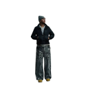 Herrjeans svarta med spindeltryck, lösa, med fickor, låg midja, denim 3