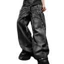 Herrjeans svarta med spindeltryck, lösa, med fickor, låg midja, denim 4