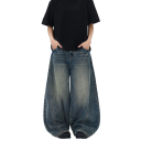 Herrens lösa blå jeans med fickor, denim, bekväm passform för vardagsbruk 2