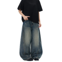 Herrens lösa blå jeans med fickor, denim, bekväm passform för vardagsbruk 3