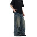 Herrens lösa blå jeans med fickor, denim, bekväm passform för vardagsbruk 4