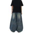 Herrens lösa blå jeans med fickor, denim, bekväm passform för vardagsbruk 6