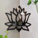 Svart trä hörn hylla Modern design Lotus Formad trädekoration för interiörer Skandinavisk stil för väggen 3