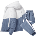 Costum bărbați cu pantaloni de trening cu șnur, jachetă cu glugă cu fermoar și buzunare, poliester 3