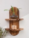 Trä vägg hylla Boho stil med 2 hyllor för dekorationer och växter på väggen 2