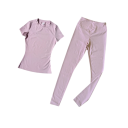 Damsportset T-shirt med kort ärm Leggings Enfärgad Nylon Spandex Fitness yoga träning 16