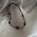 Choker de acero inoxidable Collar ajustable Perlas marrones Aspecto retro natural Joyería de moda para mujeres 4