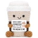 Poupée décorative en crochet tasse à café 7 x 7 x 6 cm Figurine textile tricotée à la main avec l'inscription Charmante décoration intérieure 2