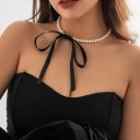 Collar choker de perlas para mujer de 38 cm con lazo de colores, atado con lazo 4
