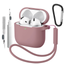 Komplett silikonfodral för Apple AirPods 4 med karbinhake, rengöringspenna och handledsrem, skyddsskal och tillbehör 12