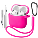 Komplett silikonfodral för Apple AirPods 4 med karbinhake, rengöringspenna och handledsrem, skyddsskal och tillbehör 15