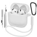 Komplett silikonfodral för Apple AirPods 4 med karbinhake, rengöringspenna och handledsrem, skyddsskal och tillbehör 16