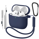 Komplett silikonfodral för Apple AirPods 4 med karbinhake, rengöringspenna och handledsrem, skyddsskal och tillbehör 17