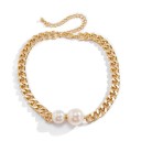 Colier choker pentru femei 35 cm + 7 cm lungime ajustabilă cu două perle mari 1