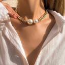Colier choker pentru femei 35 cm + 7 cm lungime ajustabilă cu două perle mari 2