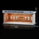 Upplyst garage av röda tegelstenar 30 × 13,3 × 12 cm Diorama av bilverkstad för bilmodeller Utställningsscen samlarvitrin USB-belysning 2