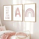 Affiche en toile murale 30 x 40 cm Arc-en-ciel rose Tableau pour enfants sans cadre Décoration pastel pour la chambre de fille et d'enfant 2