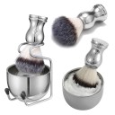 Rakhyvelsats för skägg 3 i 1 Rostfritt stål Borste 10,5 x 3,4 cm Skål 8,2 x 5,8 cm Ställ 8 x 11 cm Herrsats för klassisk våtrakning 1