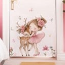 Autocolant de perete 43 x 45 cm PVC Fată desenată și cerb Decor de perete pentru camera copiilor Dormitor Decorațiune lavabilă 2