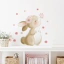 Autocolant de perete 30 x 40 cm Vinyl Boho iepuraș desenat, fluture și flori Decorațiune pentru camera copiilor 2