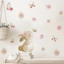 Pegatina de pared 30 x 92 cm Vinilo Boho con conejo dibujado, mariposas y flores Decoración para habitación infantil 2