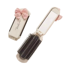 Mini hopfällbar reseborste med spegel 11 x 9,5 x 4 cm Vit hopfällbar massageborste för hår med rosa dekorativ rosett 3