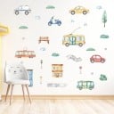 Set de autocolante pentru perete 90 x 30 cm PVC Vehicule și semne Decorațiune pentru cameră copii Mașină Drum Autocolante colorate 2