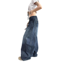 Damjeans blå Loose fit Fickor Bomull Polyester Bekväma avslappnade byxor Vida ben Modern casual stil för vardagsbruk 3