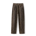Damsjeans Leopardmönster Fickor 100% Bomull Stiliga moderna byxor Djurtryck Avslappnad modebit 1