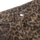 Damsjeans Leopardmönster Fickor 100% Bomull Stiliga moderna byxor Djurtryck Avslappnad modebit 3