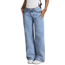 Damsjeans blå färg Med rosetter på bakfickorna Löst snitt Fickor Bomull Polyester Spandex Moderna avslappnade byxor 2