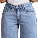 Damsjeans blå färg Med rosetter på bakfickorna Löst snitt Fickor Bomull Polyester Spandex Moderna avslappnade byxor 4