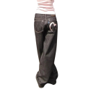 Damjeans svarta färg Hjärta på bakfickan Fickor Polyester Moderna avslappnade byxor Stilig casual outfit 2