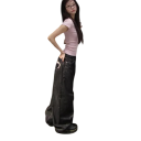 Damjeans svarta färg Hjärta på bakfickan Fickor Polyester Moderna avslappnade byxor Stilig casual outfit 3