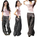Damjeans svarta färg Hjärta på bakfickan Fickor Polyester Moderna avslappnade byxor Stilig casual outfit 5