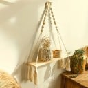 Étagère murale suspendue en bois de 35 cm avec corde et franges Étagère décorative boho pour le mur 5