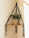 Étagère d'angle suspendue 32,5 cm Étagère en bois avec corde noire pour mur Étagère d'angle décorative 2