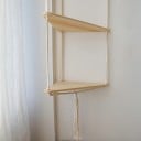 Étagère d'angle suspendue 32,5 cm Étagère en bois à deux niveaux avec corde pour mur Étagère d'angle de rangement 3