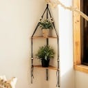 Étagère d'angle suspendue 32,5 cm Étagère en bois à deux niveaux avec corde noire pour mur Étagère de rangement 2