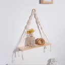 Trähängande vägghylla 10 × 35 × 38 cm Enplanshylla med snöre och pärlor Dekorativ boho hylla 3