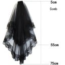 Černý svatební závoj 75 cm Dvouvrstvý Tylový S hřebínkem 5 cm Krajkový lem Elegantní krátký závoj na svatbu cosplay 2