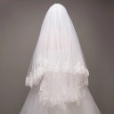 Bröllops slöja 60 cm Dubbel lager Tyll Glitter kant Med kam Fingertip längd Elegantisk slöja Vit Ivory vit 5
