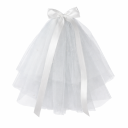 Bílý tylový svatební závoj s mašlí a perličkami Elegantní lehký závoj na rozlučku se svobodou Bridal party doplněk do vlasů 1