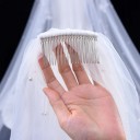 Bröllopsslöja 100 cm Fingertip Enskiktad tyl med pärlor och kam Elegantisk vit pärlbröllopsslöja för bruden 5