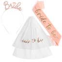 Ensemble de fête BRIDE TO BE Diadème Bride Voile avec inscription et Écharpe Accessoire humoristique pour enterrement de vie de jeune fille 3