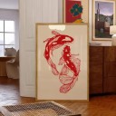 Vintage väggtryck 50 x 70 cm Två röda koi-karpar i rörelse Tryck på mjukt canvas Utan ram Retro konstdekoration 3