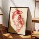 Graphique murale rétro 50 x 75 cm Deux carpes koi rouges en mouvement Impression sur toile douce Sans cadre Décoration artistique vintage 4