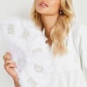 Éventail pour la mariée avec l'inscription BRIDE Éventail en plumes blanches pour l'enterrement de vie de jeune fille et la séance photo de mariage 4
