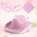 Chapeau de cow-boy pour mariée avec lunettes en forme de cœur et foulard Ensemble d'accessoires pour un enterrement de vie de jeune fille 3